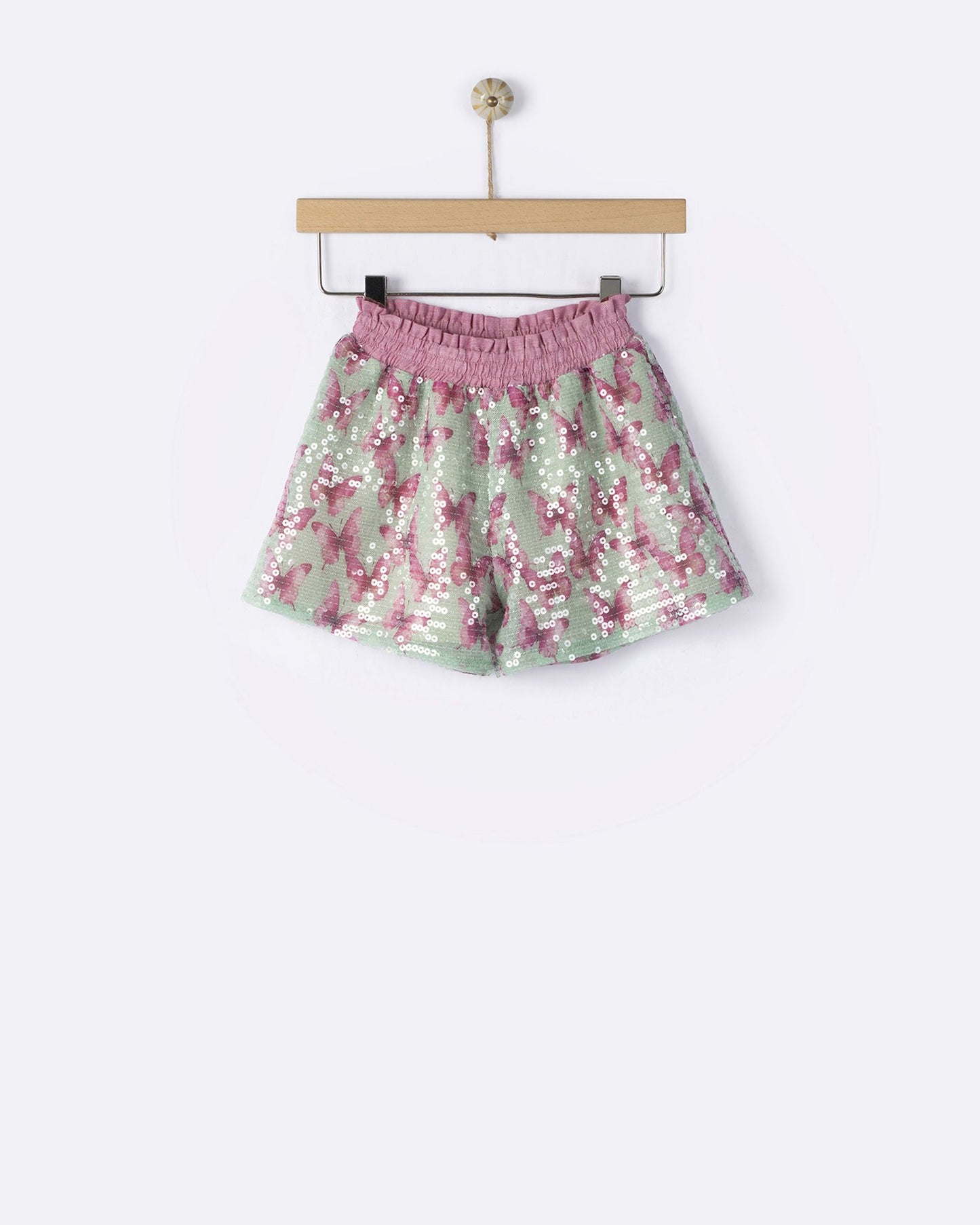 YELL-OH AVRA MINI SEQUIN FLUTTER BERMUDA SHORTS AQUA MIX