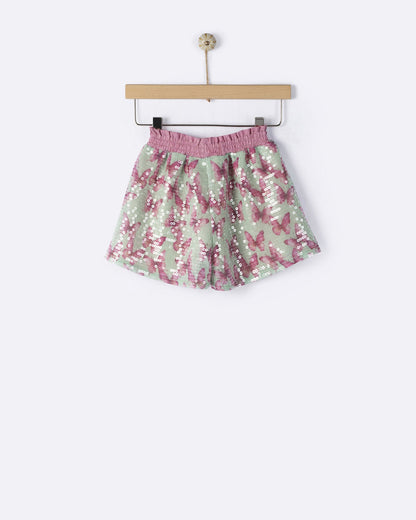 YELL-OH AVRA MINI SEQUIN FLUTTER BERMUDA SHORTS AQUA MIX
