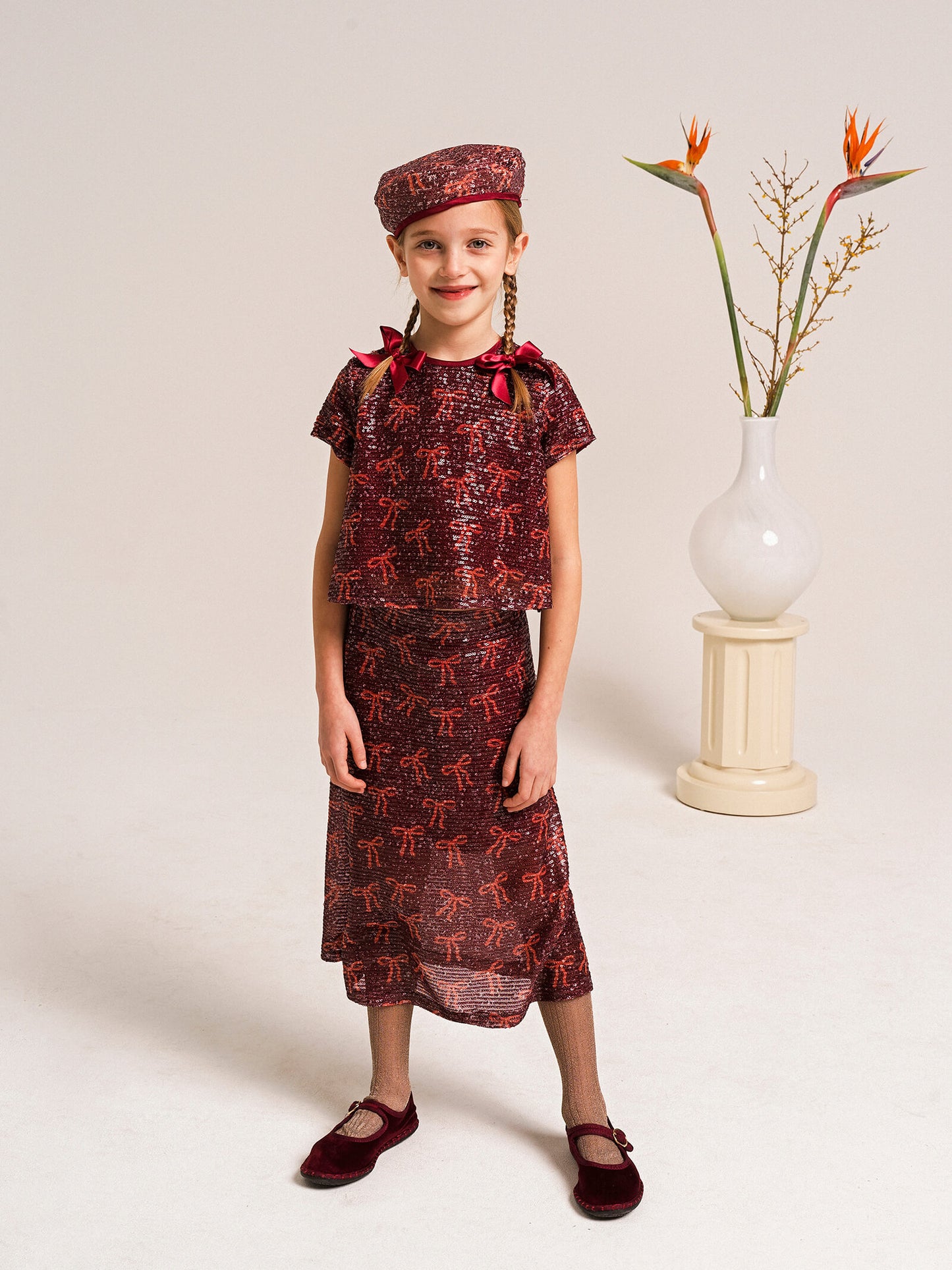 YELLO-OH! SEQUIN BOWS ALLOVER SKIRT