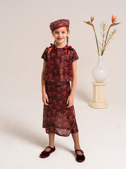 YELLO-OH! SEQUIN BOWS ALLOVER SKIRT