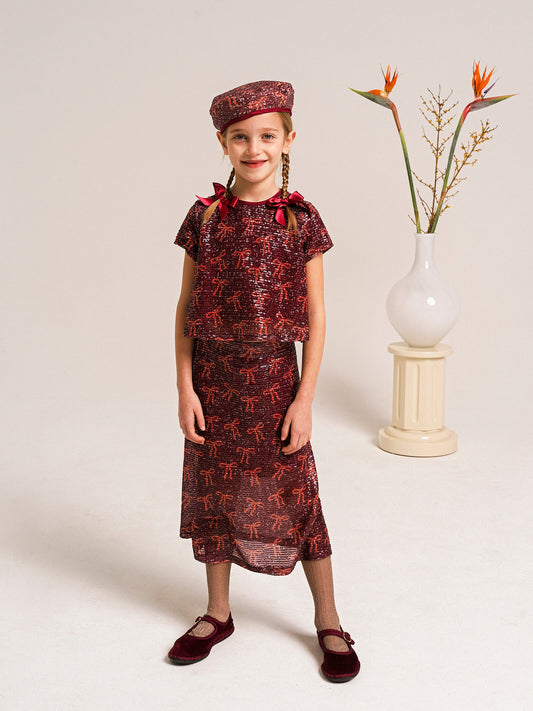 YELLO-OH! SEQUIN BOWS ALLOVER SKIRT