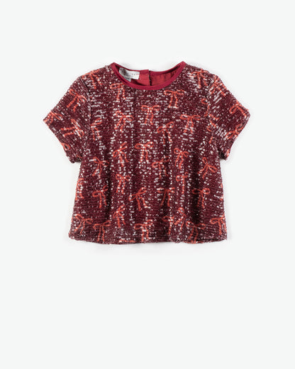 YELLO-OH! SEQUIN BOWS ALLOVER BLOUSE