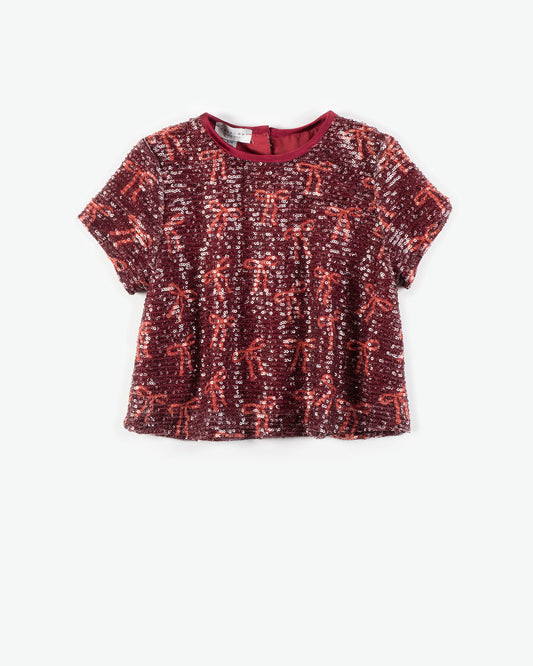 YELLO-OH! SEQUIN BOWS ALLOVER BLOUSE