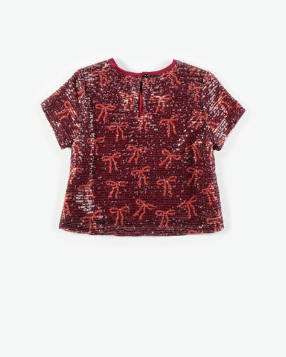 YELLO-OH! SEQUIN BOWS ALLOVER BLOUSE