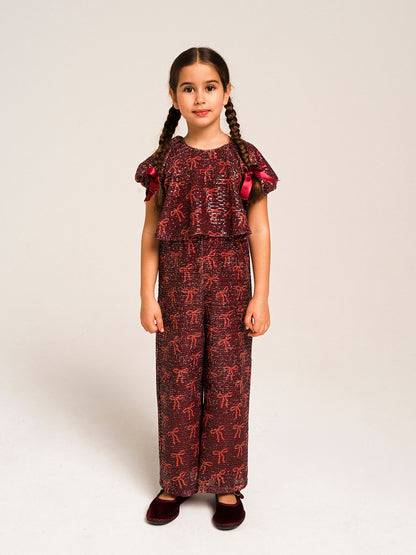 YELL-OH! DOUBLE SEQUIN BOWS ALLOVER JUMPSUIT