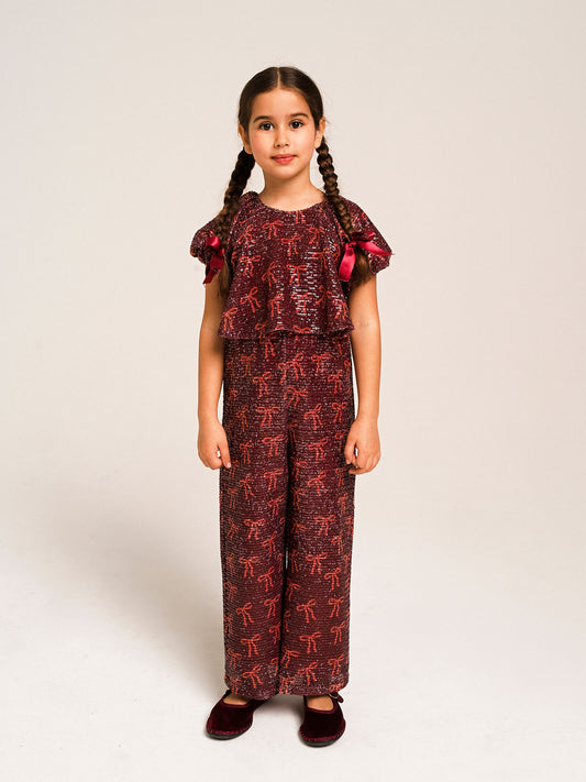 YELL-OH! DOUBLE SEQUIN BOWS ALLOVER JUMPSUIT