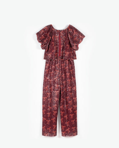 YELL-OH! DOUBLE SEQUIN BOWS ALLOVER JUMPSUIT