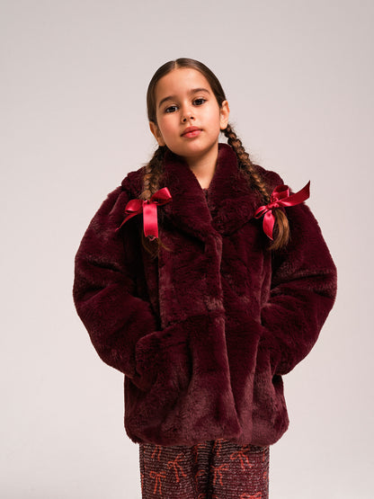 YELLO-OH! FAUX FUR WITH BURGUNDY FALL