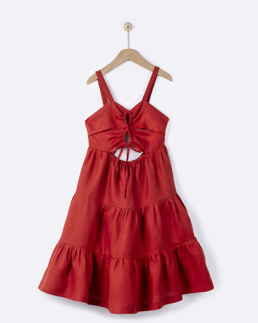YELL-OH GAIA LINEN DRESS THIRA RED