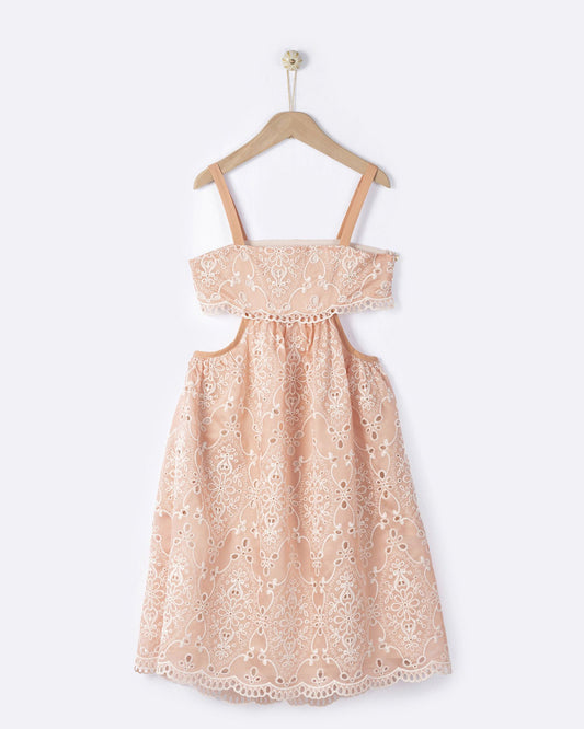 YELL-OH MELINA EMBROIDERED DRESS PEACH QUARTZ