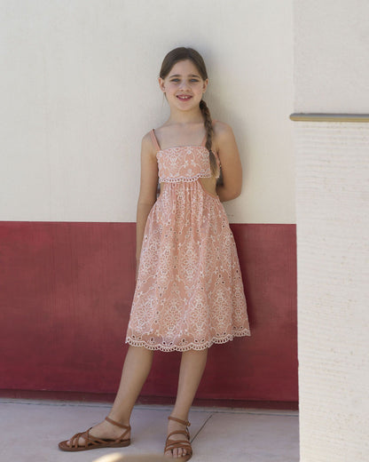 YELL-OH MELINA EMBROIDERED DRESS PEACH QUARTZ