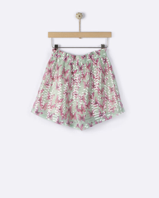 YELL-OH AVRA SEQUIN FLUTTER BERMUDA SHORT