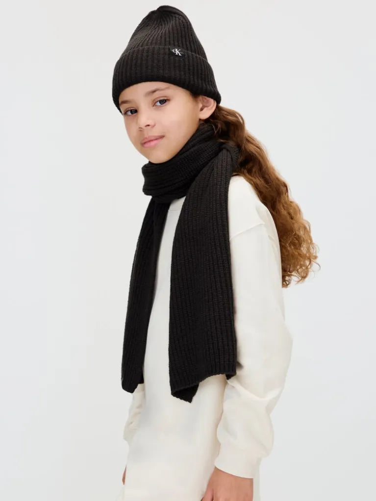CALVIN KLEIN KIDS SET RIB BEANIE & SCARF