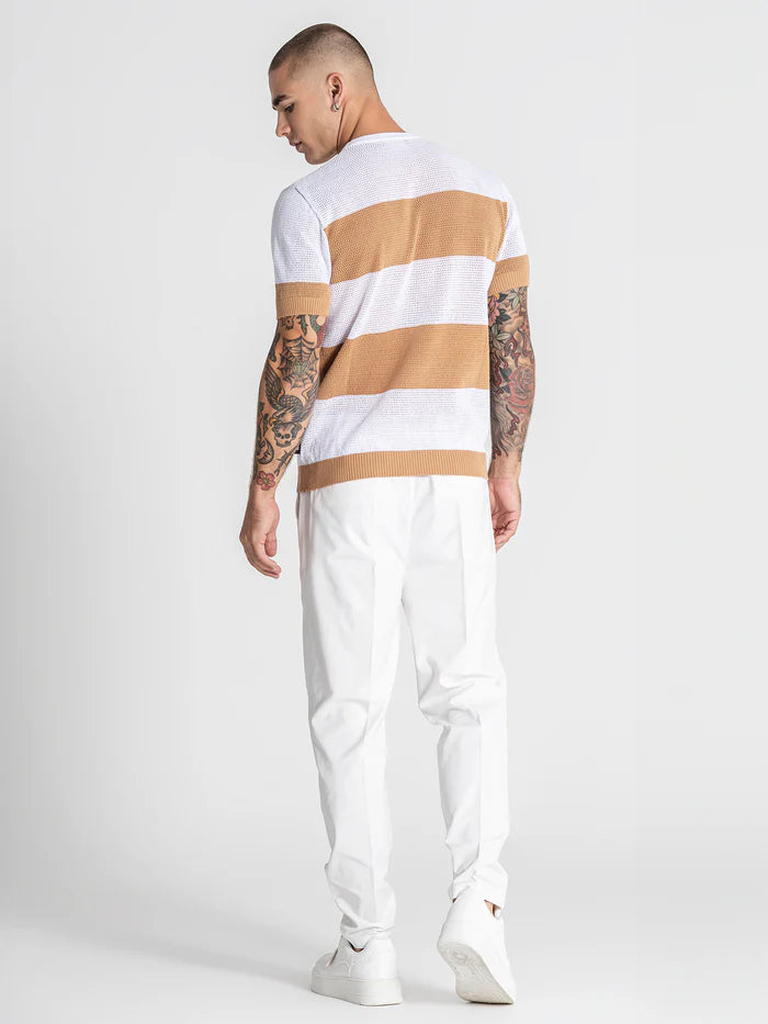 GIANNI KAVANAGH CAMEL STRIPED KNIT T SHIRT