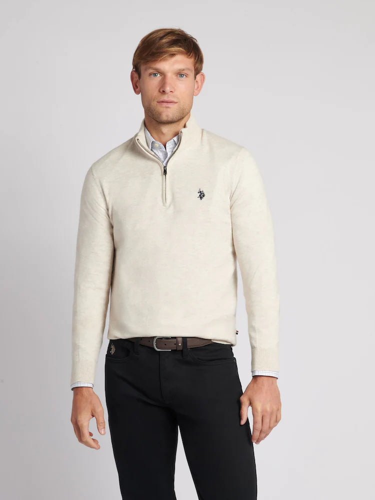 U.S POLO ASSN HALF-ZIP SWEATER IN COTTON & CASHMERE BLEND