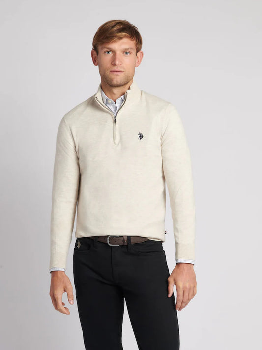 U.S POLO ASSN HALF-ZIP SWEATER IN COTTON & CASHMERE BLEND