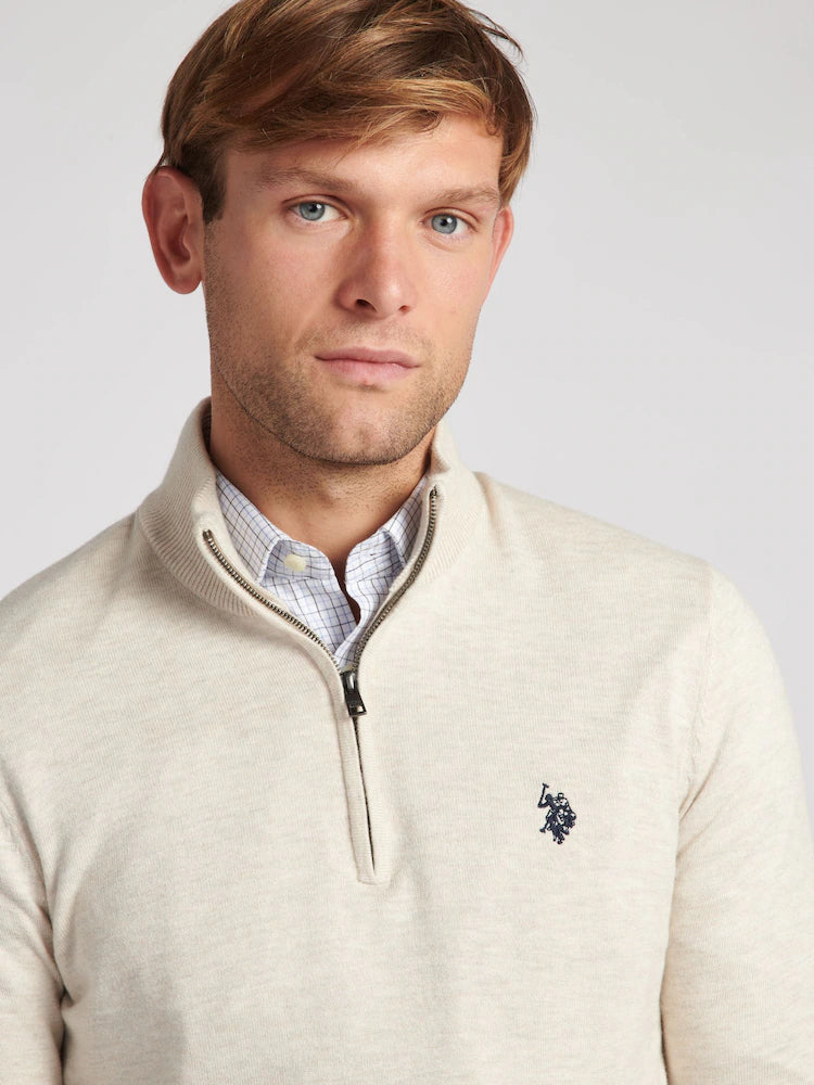 U.S POLO ASSN HALF-ZIP SWEATER IN COTTON & CASHMERE BLEND