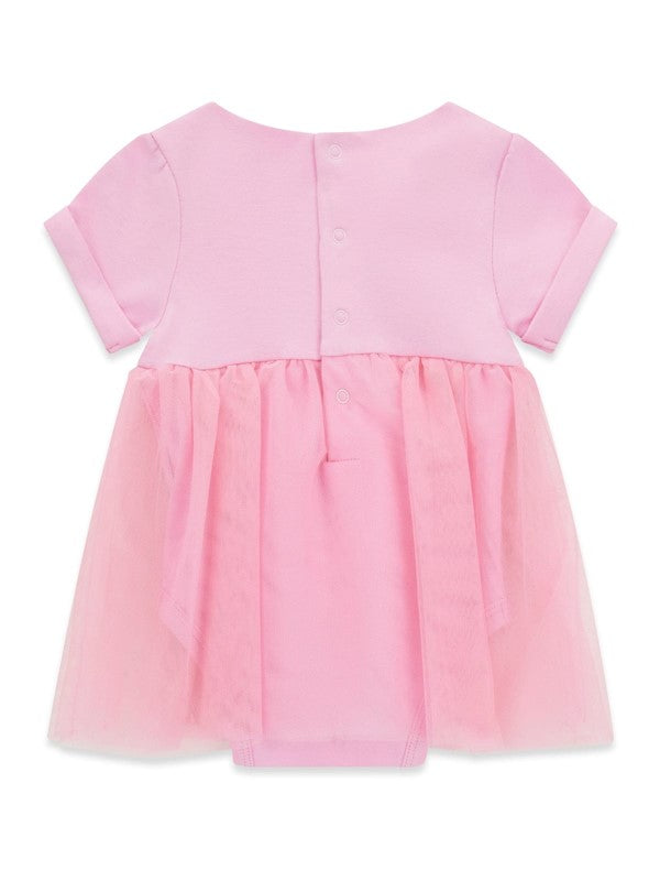 GUESS BABY GIRLS PINK COTTON JERSEY & TULLE ONESIE DRESS