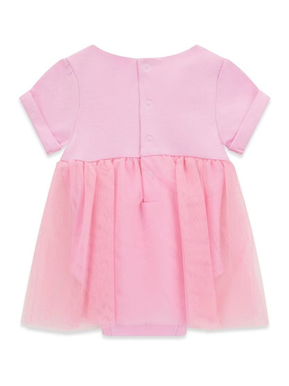 GUESS BABY GIRLS PINK COTTON JERSEY & TULLE ONESIE DRESS