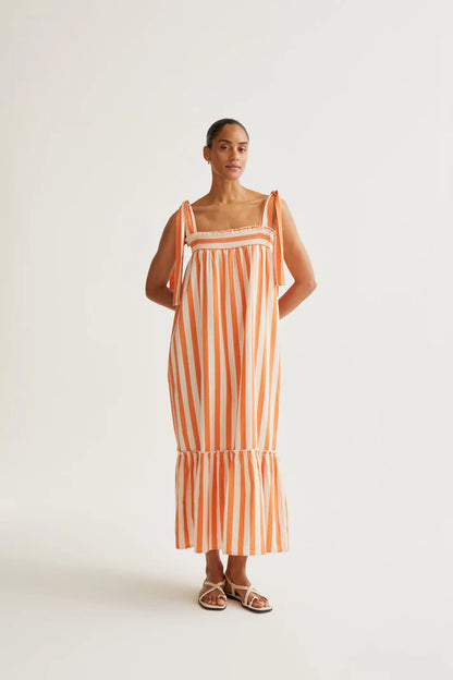 COMPANIA FANTASTICA LONG DRESS WITH BAMBOO ORANGE PRINT