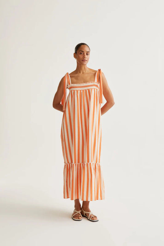 COMPANIA FANTASTICA LONG DRESS WITH BAMBOO ORANGE PRINT
