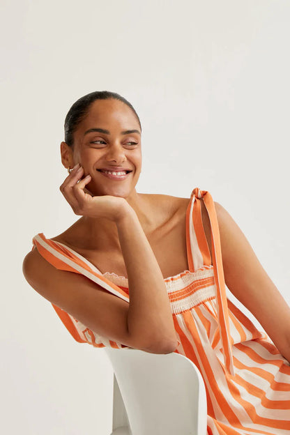 COMPANIA FANTASTICA LONG DRESS WITH BAMBOO ORANGE PRINT