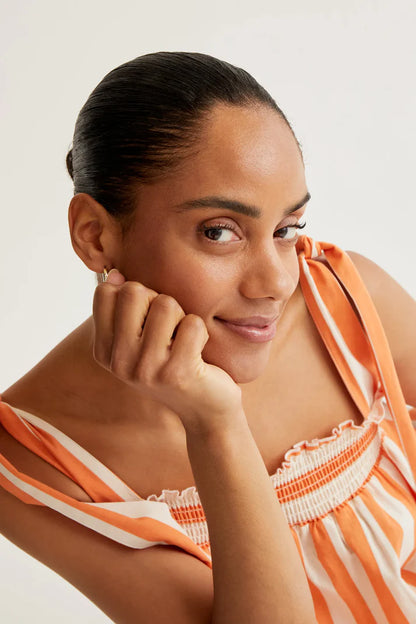 COMPANIA FANTASTICA LONG DRESS WITH BAMBOO ORANGE PRINT