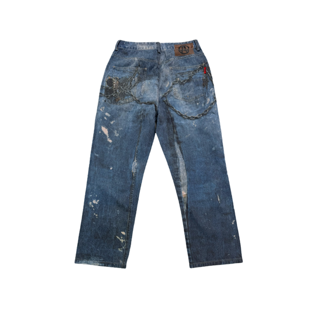 ACUPUNCTURE FASHION PUNKER OVERSIZED DENIM PANTS
