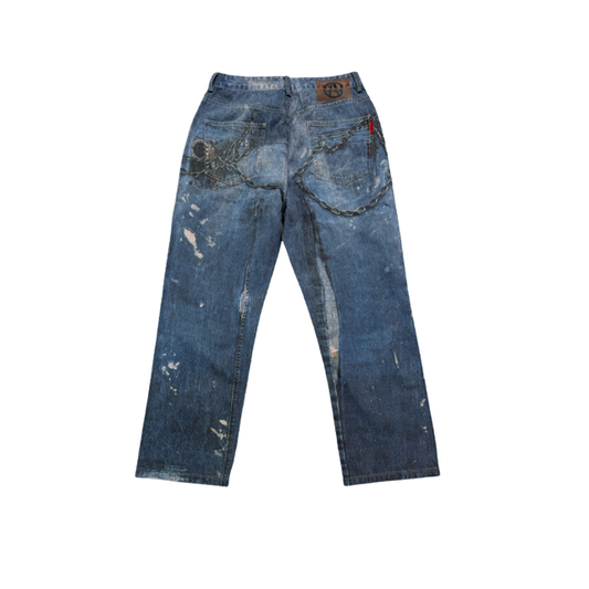 ACUPUNCTURE FASHION PUNKER OVERSIZED DENIM PANTS
