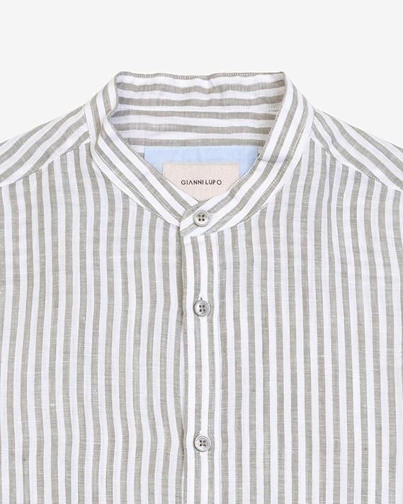 GIANNI LUPO STRIPED MANDARIN LINEN SHIRT