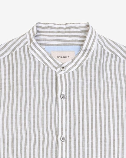 GIANNI LUPO STRIPED MANDARIN LINEN SHIRT