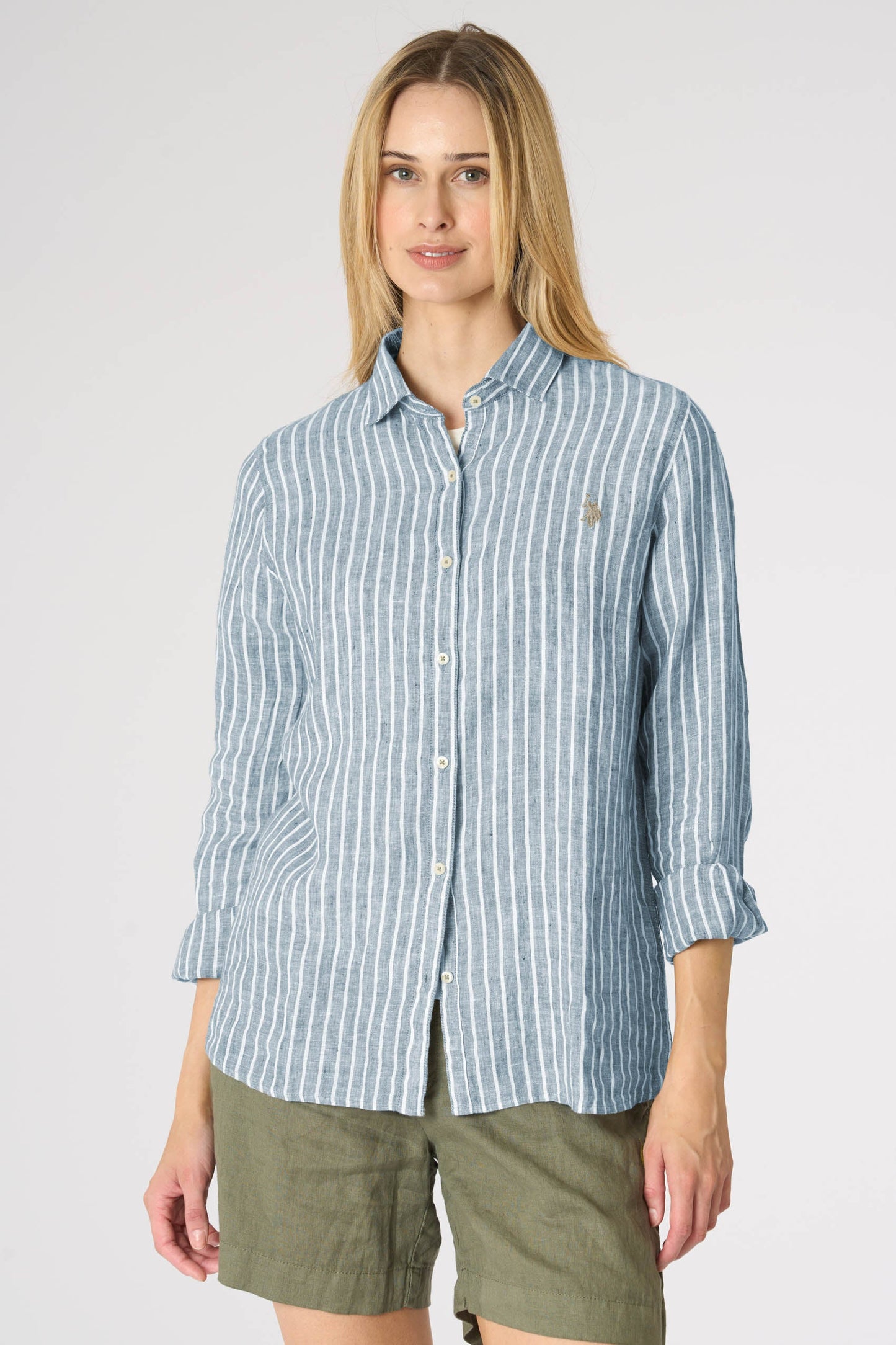 U.S POLO ASSN WOMAN STRIPED LINEN SHIRT