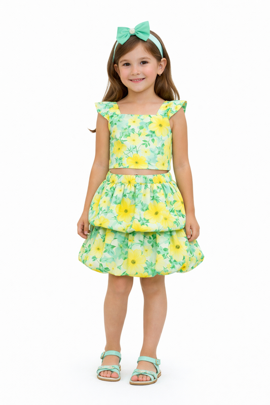 SWEET BABY PRINTED SET WITH BALLOON SKIRT AND TOP