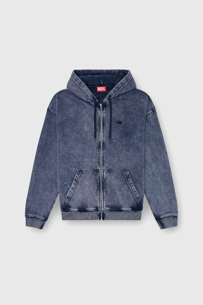 DIESEL ZIP-UP HOODIE IN TREATED COTTON FLEECE