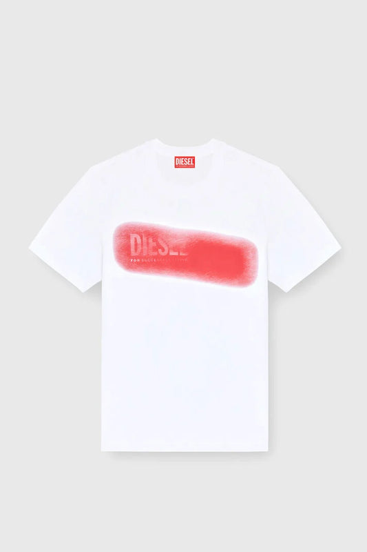 DIESEL COTTON T-SHIRT WITH SPRAY LOGO PRINT