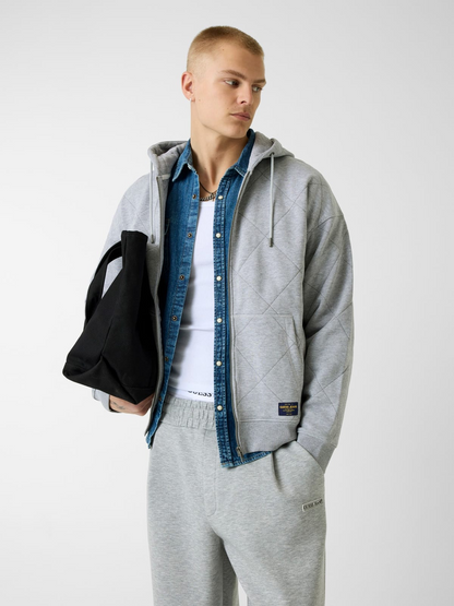 GUESS JEANS OVERSIZED QUILTED ZIP UP HOODIE
