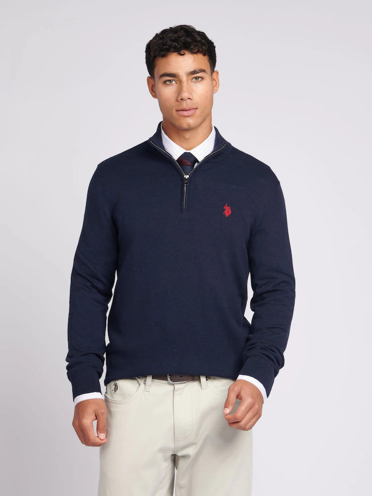 U.S POLO ASSN HALF-ZIP SWEATER IN COTTON & CASHMERE BLEND
