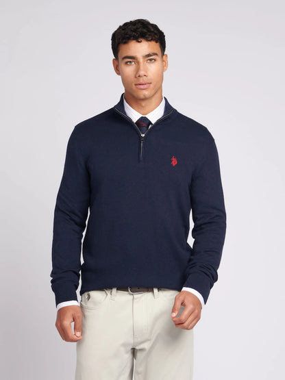 U.S POLO ASSN HALF-ZIP SWEATER IN COTTON & CASHMERE BLEND