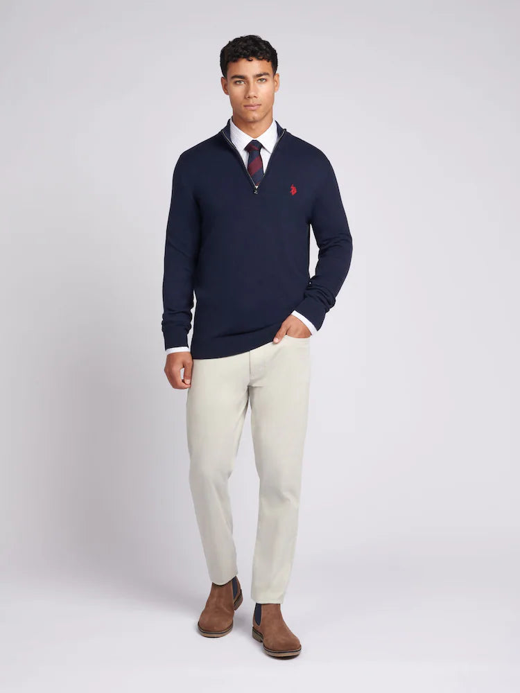 U.S POLO ASSN HALF-ZIP SWEATER IN COTTON & CASHMERE BLEND