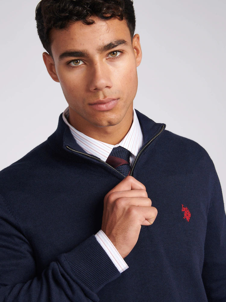 U.S POLO ASSN HALF-ZIP SWEATER IN COTTON & CASHMERE BLEND
