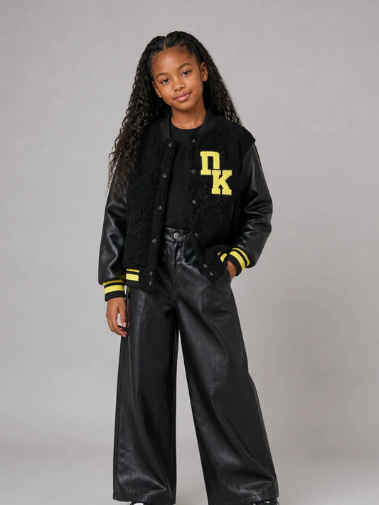 DKNY GIRLS LOGO-PLAQUE WIDE-LEG TROUSERS