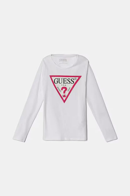 GUESS LS STRASS TRIANGLE LOGO T SHIRT