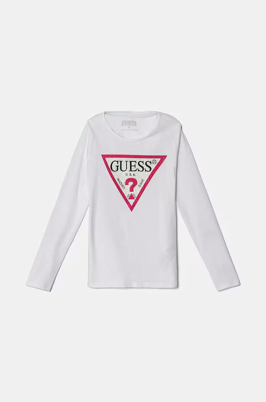 GUESS LS STRASS TRIANGLE LOGO T SHIRT