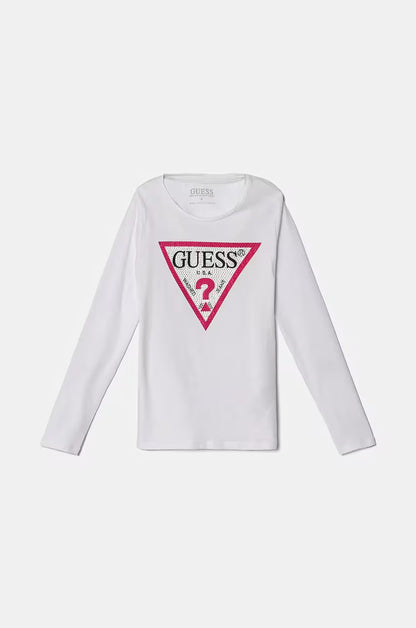 GUESS LS STRASS TRIANGLE LOGO T SHIRT