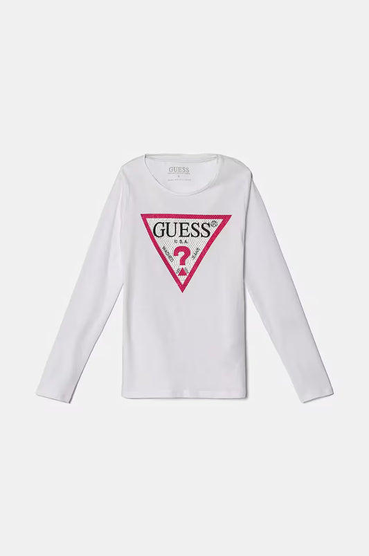 GUESS LS STRASS TRIANGLE LOGO T SHIRT