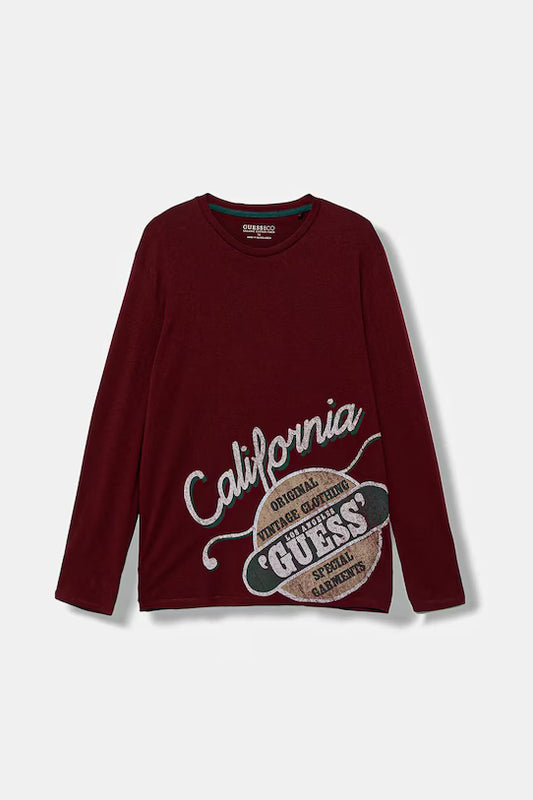 GUESS EMBROIDERED LS T SHIRT