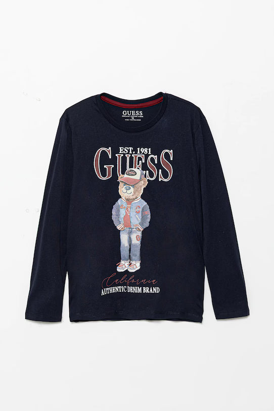 GUESS BEAR EMBROIDERY LS T SHIRT
