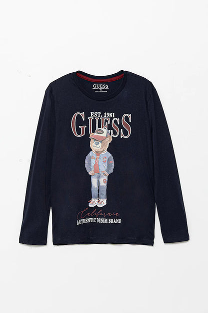 GUESS BEAR EMBROIDERY LS T SHIRT