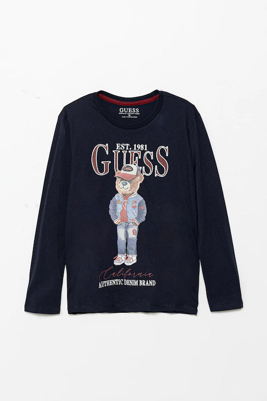 GUESS BEAR EMBROIDERY LS T SHIRT