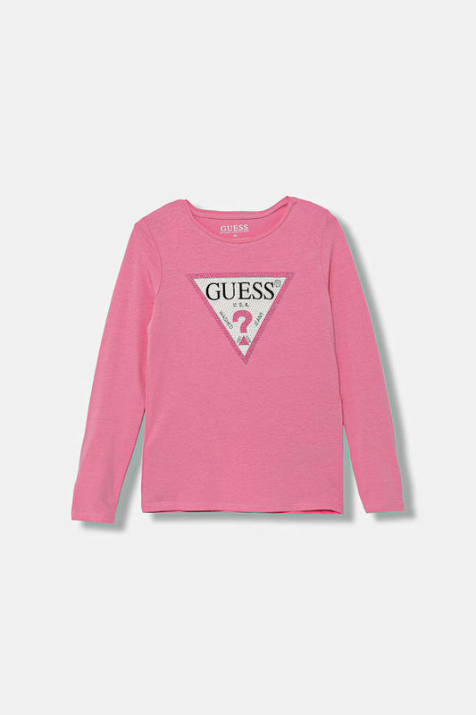 GUESS LS STRASS TRIANGLE LOGO T SHIRT